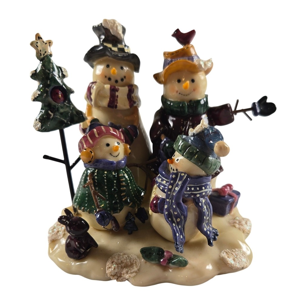 Snowman Family Christmas Figurine Cardinal Tree Woodland Holiday Decor 6" Resin